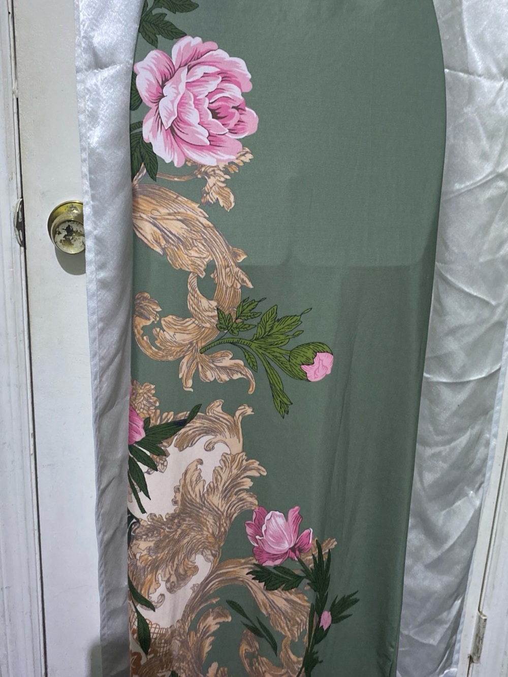 Olive Green Maxi Slip Dress with Pink Floral Print - Picture 5 of 5